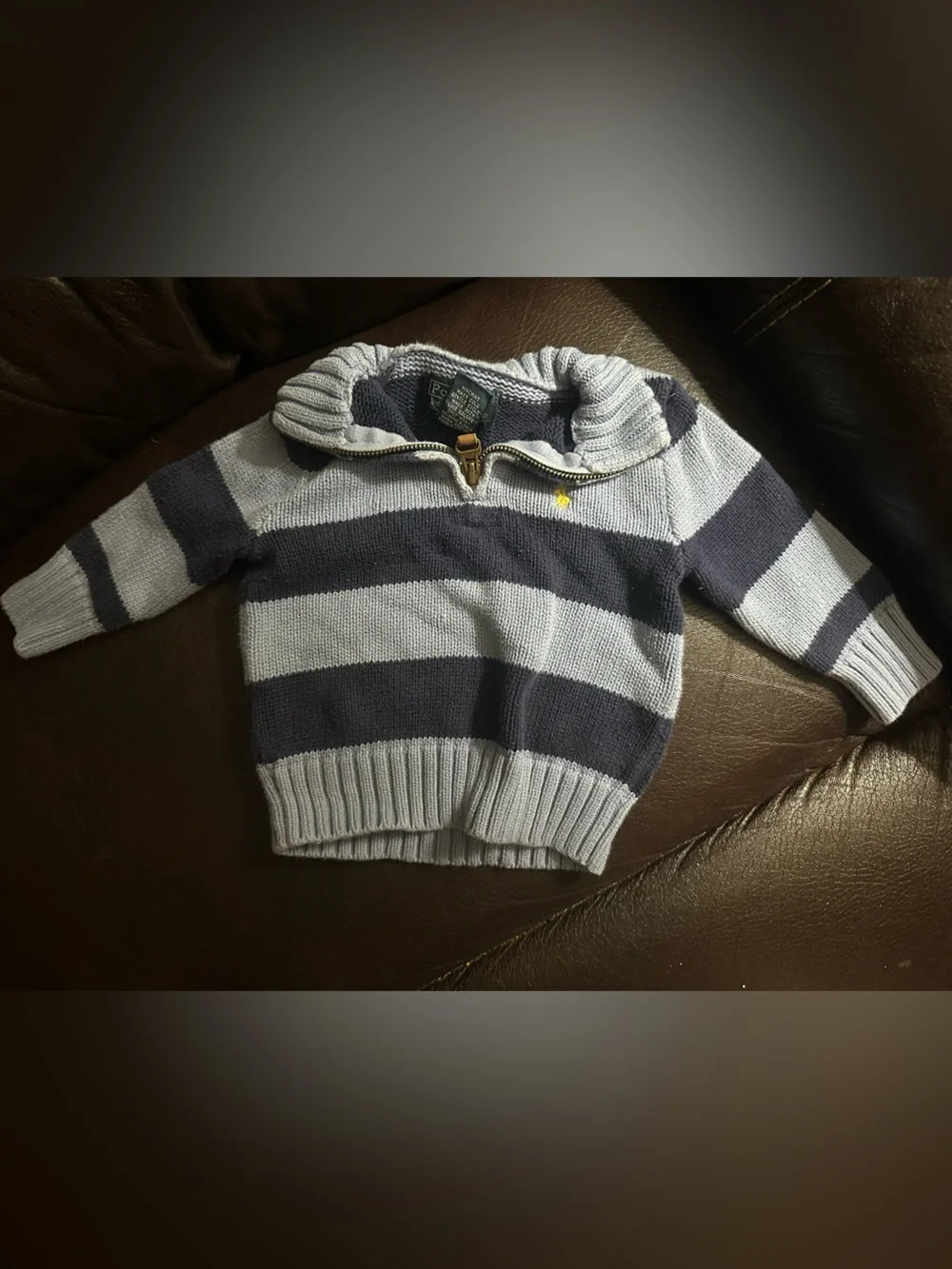 Ralph Lauren Navy and Light Gray Striped Knit Pullover